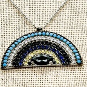 NWT Gorgeous, solid, sterling silver rhodium, plated, rainbow necklace